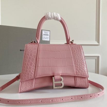 Balenciaga Crocodile Pattern Blush Pink Silver Buckle Shoulder Bag