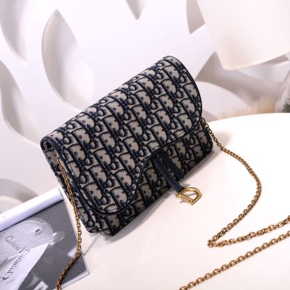Dior jacquard canvas blue with cowhide large clutch bag - Image 2
