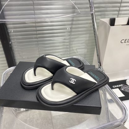 Chanel Summer Macaron Black New Bread Cute Beach Flip Flops Bottom Thickness: 2cm - Image 2