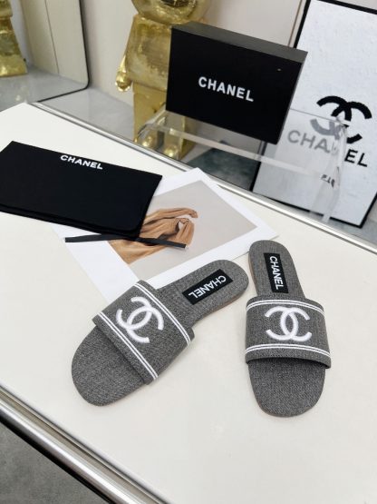 Chanel Grey New Fabric Lambskin Slippers - Image 2