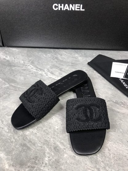 Chanel Deep Black New Fabric Sheepskin Slippers - Image 2