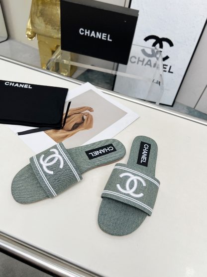 Chanel new light grey fabric sheepskin slippers - Image 2