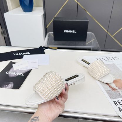 Chanel Spring/Summer White Dance Shoes Collection Sewn Pearl Vintage Slippers - Image 2