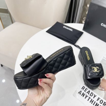 Chanel black spring and summer series European and American catwalk new slippers heel height 6.5 - Image 2