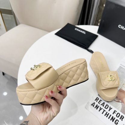 Chanel apricot spring and summer series European and American catwalk new slippers heel height 6.5 - Image 2
