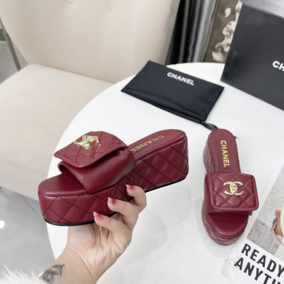 Chanel red spring and summer series European and American catwalk new slippers heel height 6.5 - Image 2