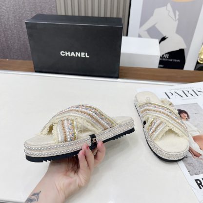 Chanel Early Spring White and Gold Series Small Round Toe Hot Brick Slippers - Image 2