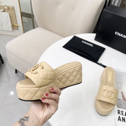 Chanel Spring/Summer Dance Shoes Series Apricot European and American Catwalk New Slippers Heel Height 6.5cm - Image 2