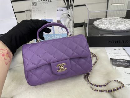 Sheepskin Light Gold Chanel 22A Latest Mini CF Handle Tote Bag - Image 2