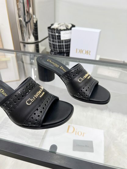 Dior D-Lane Slide Round Heel Hollow High Heel Sandals - Image 2