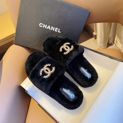 Chanel new black pure natural lambswool slippers - Image 2