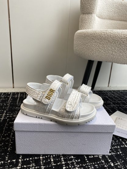 Dior white Velcro strap woven flat sandals - Image 2