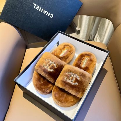 Chanel new coffee brown pure natural lambswool slippers - Image 2