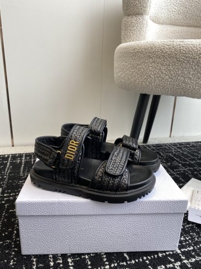 Dior black Velcro strap woven flat sandals - Image 2