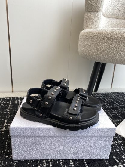 Dior black Velcro strap rivet flat sandals - Image 2