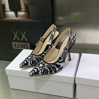 Dior Quake Oblique jacquard embroidered letter logo black and white color-blocking high heels - Image 2