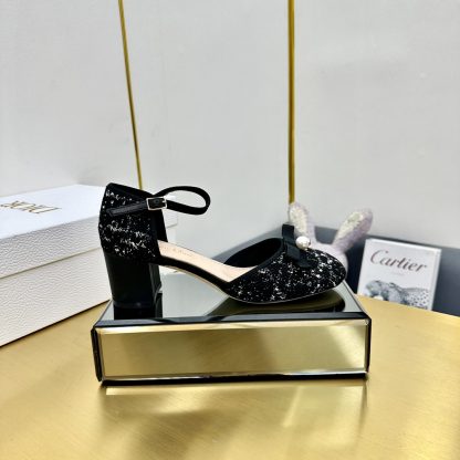 Dior pearl buckle chunky heel bowknot high heels - Image 2