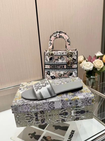 Dior embroidered letter flat slide sandals - Image 2