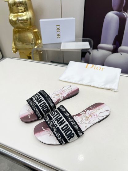 Dior Monogram Embroidered Leather Slide Sandals - Image 3