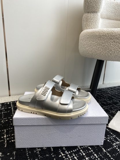 Dior silver magic tape flat slip-on sandals - Image 2