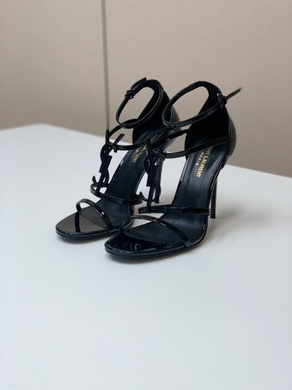 Ysl patent leather shiny lettering sandals high heels - Image 3