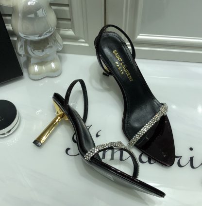 Ysl luxury metallic high-heeled sandals - Image 3