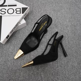 Ysl Small Gold Head Square Heel High Heels