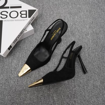 Ysl Small Gold Head Square Heel High Heels