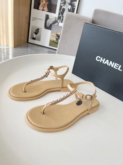 Chanel's new apricot classic elegant flip flops sandals - Image 3
