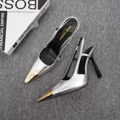 Ysl Small Gold Head Square Heel High Heels