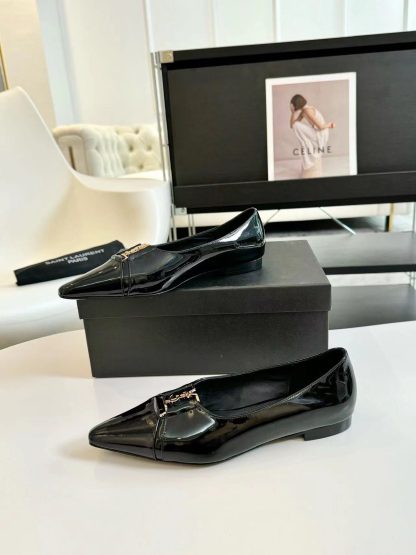 Ysl retro patent leather pointed toe flat shoes - Image 3