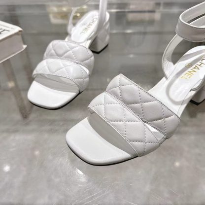Chanel white spring and summer new classic sandals heel height 5cm - Image 3