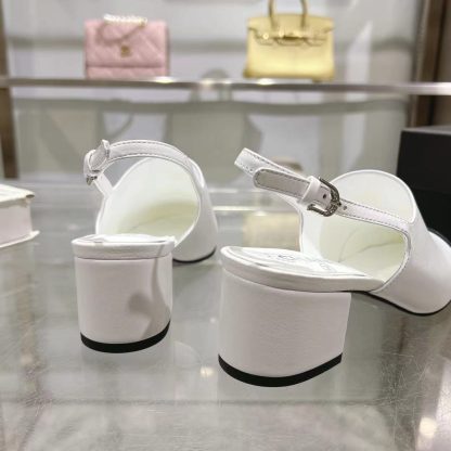 Chanel white spring and summer new classic imported sheepskin sandals heel height 5cm - Image 3