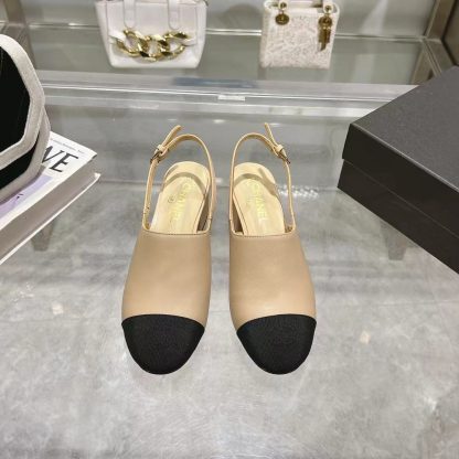 Chanel apricot spring and summer new classic imported sheepskin sandals heel height 5cm - Image 3