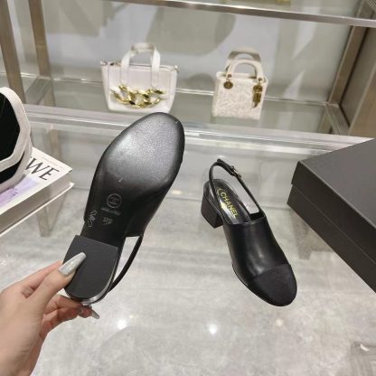 Chanel black spring and summer new classic imported sheepskin sandals heel height 5cm - Image 3