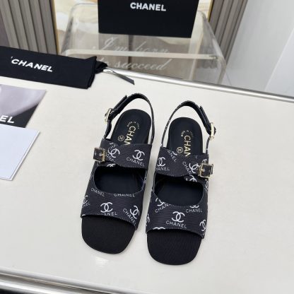 Chanel Spring/Summer Dancing Shoes Collection Black Printed Slimming Sandals Heel Height 5cm - Image 3