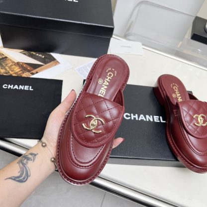 Chanel autumn and winter new goddess elegant temperament red half-slippers - Image 3