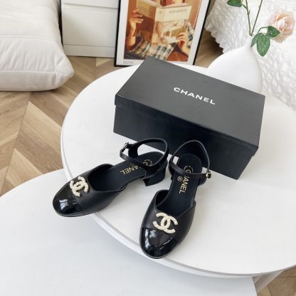 Chanel Spring and Summer Dance Shoes Series New Black with Pearl Sandals - Image 3