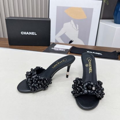 Chanel Spring and Summer Black Dance Shoes Series New Custom Flower Sandals Heel Height 8.5cm - Image 3