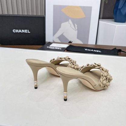 Chanel Spring and Summer Apricot Dance Shoes Series New Custom Flower Sandals Heel Height 8.5cm - Image 3