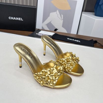 Chanel Spring and Summer Golden Dancing Shoes Series New Custom Flower Sandals Heel Height 8.5cm - Image 3
