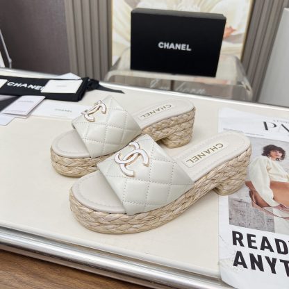 Chanel white spring and summer dance shoes series slimming sandals with heel height 6.5cm - Image 3