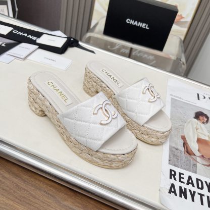 Chanel denim white spring and summer dancing shoes series slimming sandals with a heel height of 6.5cm - Image 3
