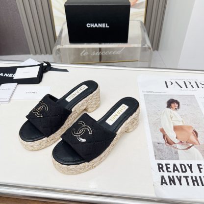 Chanel denim black spring and summer dancing shoes series slimming sandals with a heel height of 6.5cm - Image 3