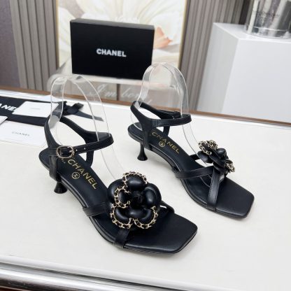 Chanel Spring and Summer Black Dancing Shoes Collection Custom Flower Stiletto Sandals Heel Height 7.5cm - Image 3