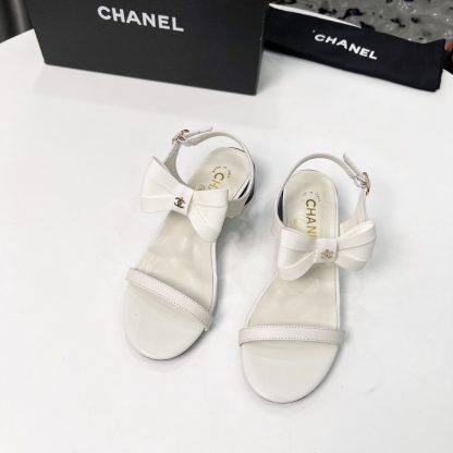 Chanel Spring/Summer Dancing Shoes Collection White Sandals with Bowknot Heel Height 3.5cm - Image 3