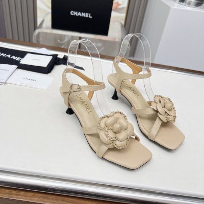 Chanel Spring/Summer Dancing Shoes Collection Apricot Retro Custom Flower Stiletto Sandals Heel Height 5cm - Image 3