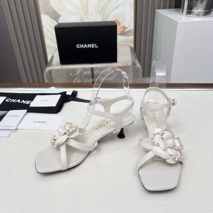 Chanel Spring/Summer Dancing Shoes Series White Retro Custom Flower Stiletto Sandals Heel Height 5cm - Image 3