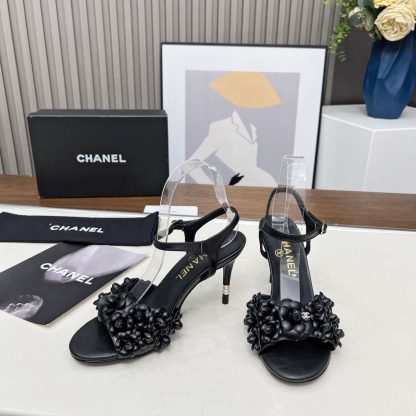 Chanel Spring and Summer Dance Shoes Series New Black Stiletto Custom Flower Sandals Heel Height 8.5cm - Image 3