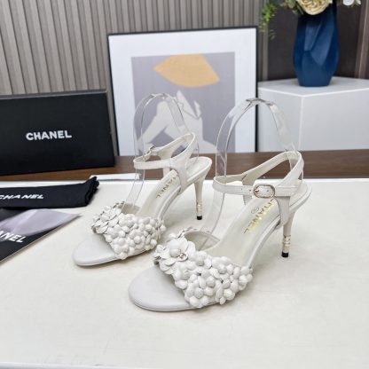 Chanel Spring and Summer Dance Shoes Series New White Stiletto Custom Flower Sandals Heel Height 8.5cm - Image 3